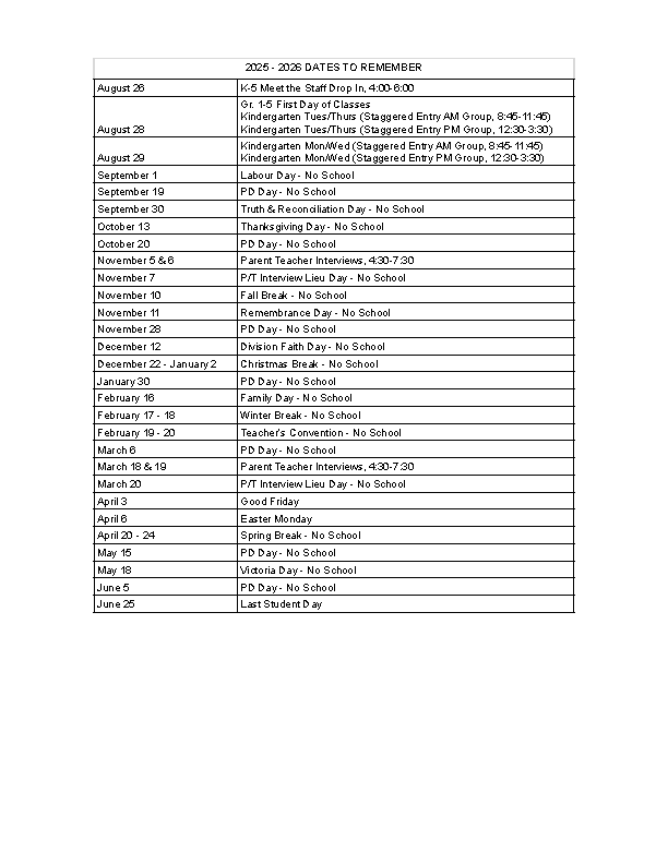 Important Dates to Remember 2021-2022